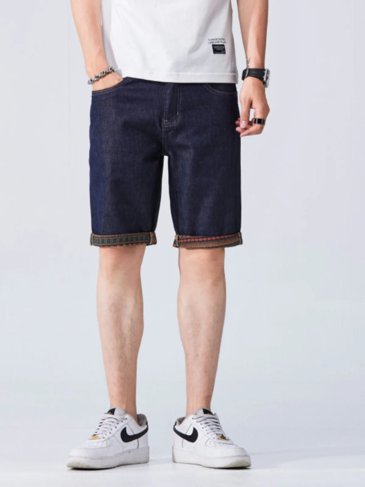 

Высококачественные мужские джинсы прямого кроя с оригинальным цветовым принтом, повседневные, универсальные, модные, до середины икры, из хлопка с эластаном