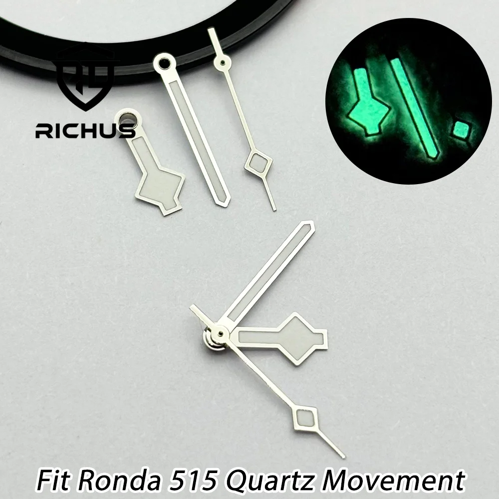 RICHUS Silver Snowflake Watch Hands with Green Luminous Pointers Compatible with Ronda 515 Quartz Movement Repair