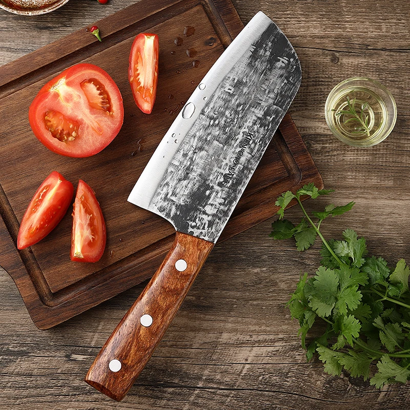 TJ POP Forged 7 Inch Cleaver Knife Stainless Steel Clam Blade Rosewood Handle Vegetable Meat Cutting Slicing Chef kitchen knife