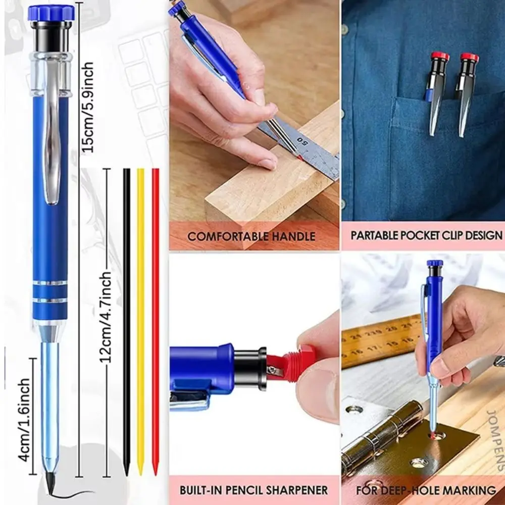 2.8mm Mechanical Pencil Built-in Sharpener Deep Hole Marking Woodworking Marking Tool Metal Long Head