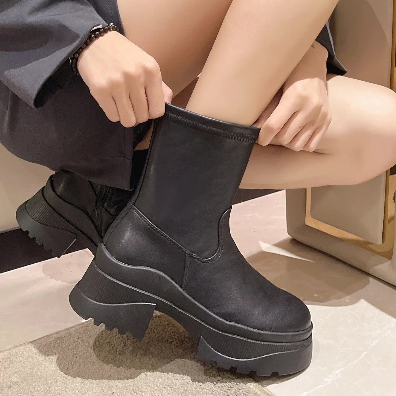 BCEBYL-Bottes Rondes Décontractées pour Femme, Nouvelle Mode, Élégantes, à Talon Carré Rehaussé, Courtes, Confortables, Printemps et Automne