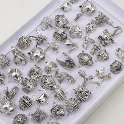 20 Pieces/Lot Huge Ferocious Animal Punk Ring for Men Exaggerated Models Snake Dragon Owl Lion Elephant Wholesale Party Jewelry