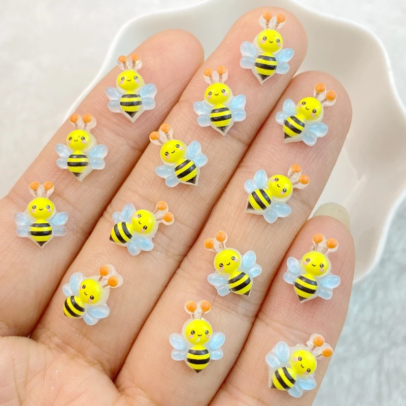 Mini Bee Series de dibujos animados de resina, piezas de espalda plana, adornos para lazos para el cabello, accesorios, 50 piezas