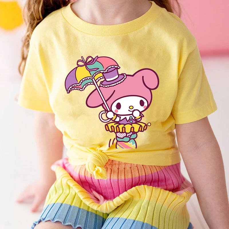 

My Melody Printed Kids T-shirt Summer Children's Cotton Short Sleeve Suitable for Boys and Girls Yellow Casual Tops