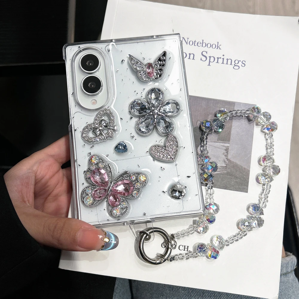 Luxury 3D Bling Glitter Diamond Butterfly Transparent Phone Case For Samsung Galaxy Z Fold 8 Hard Cover For Z Flip 8 7 6 5 Case