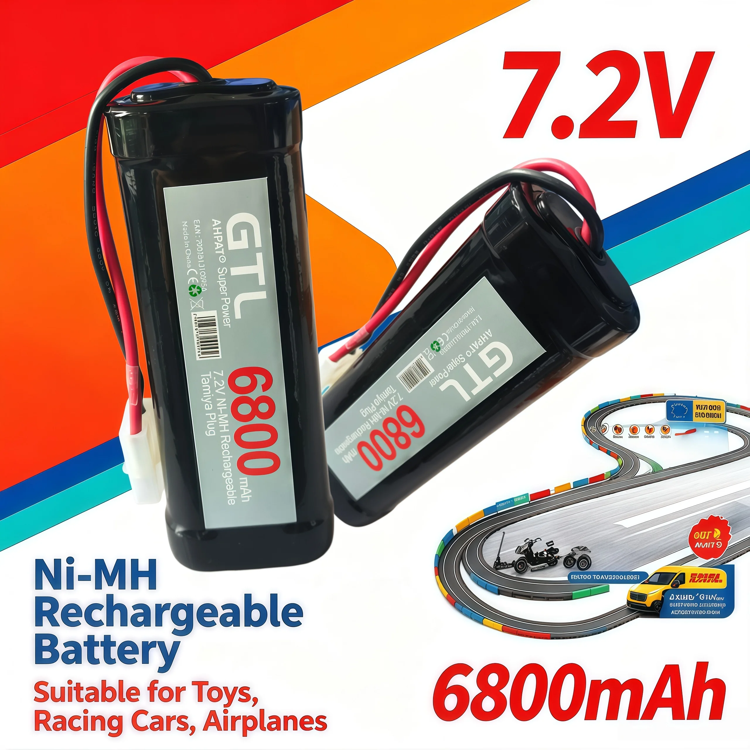 lpega 7.2V Ni‑MH Rechargeable Battery Pack Compatible with RC Toys Racing Cars Airplanes and Different Electronic Devices