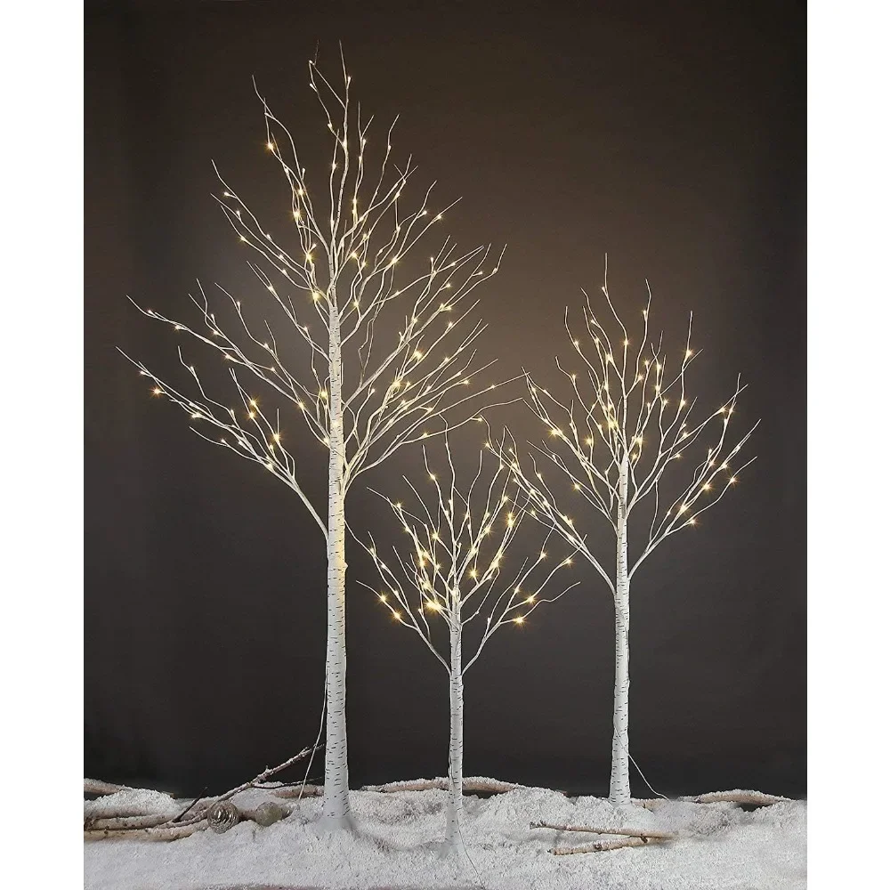 

4 feet 6 feet and 8 Feet Birch Tree,Warm White, for Home,Pack of 3,Party, and Christmas Decoration, Indoor and Outdoor Use