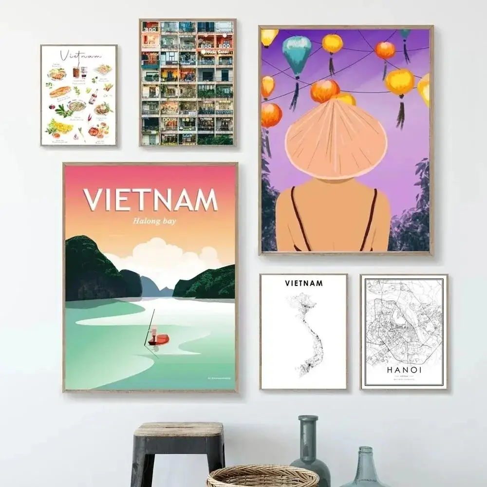 Pintura em Tela Vintage da Baía de Halong, Vietnã, Pôster de Arte de Turismo para Decoração de Parede, Presente para Viajantes