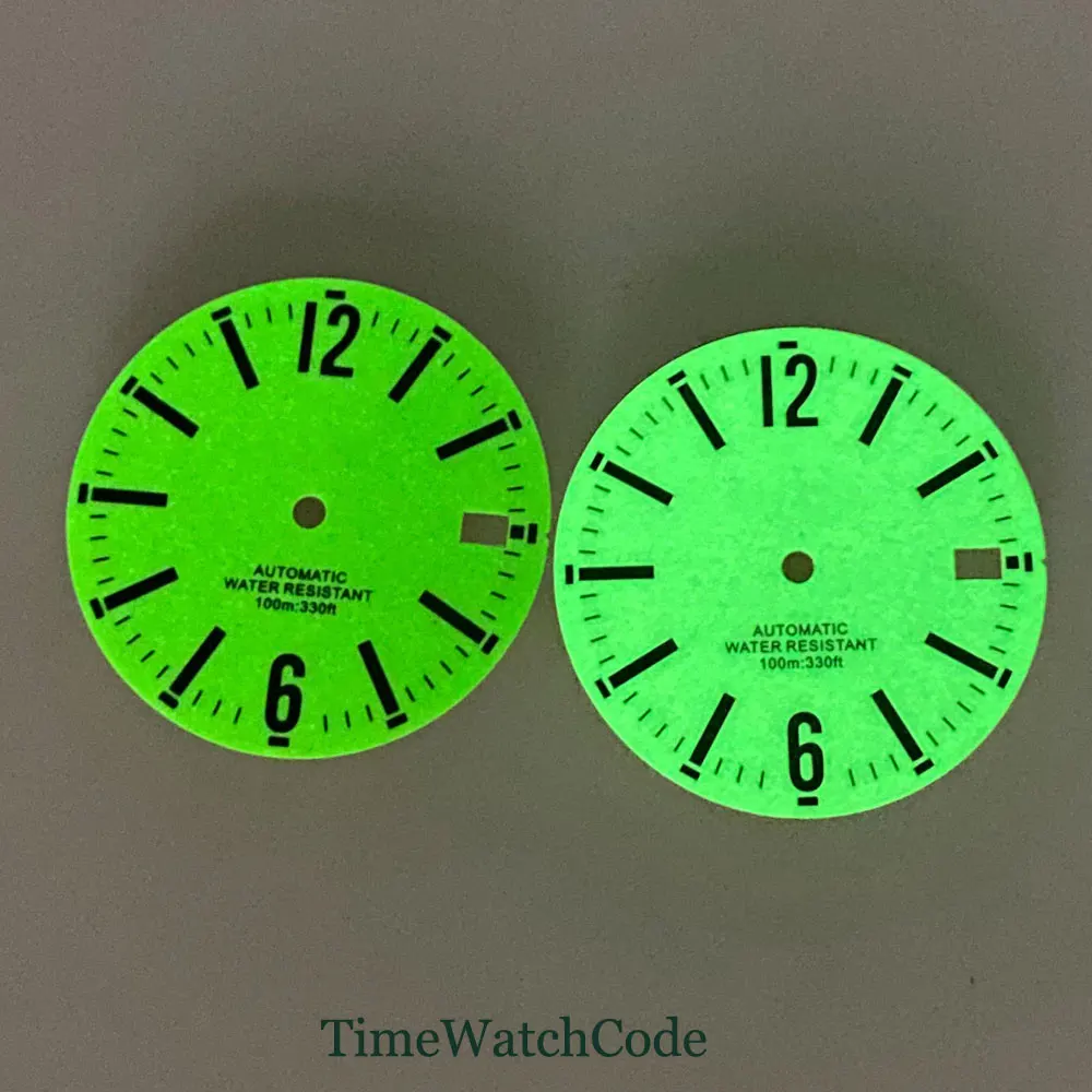 29mm White or Green Watch Dial Face Accessories Fit NH35 NH36 Automatic Movement Date Window Fully Luminous Green Lume