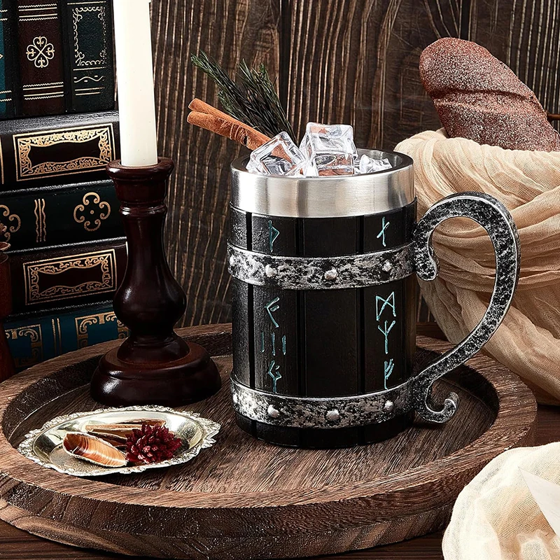 Retro Viking Mug Stainless Steel Beer Mug Home Shatterproof Bar Decor Coffee Water Cup Vintage Mug Drinkware Kitchen Supply Gift