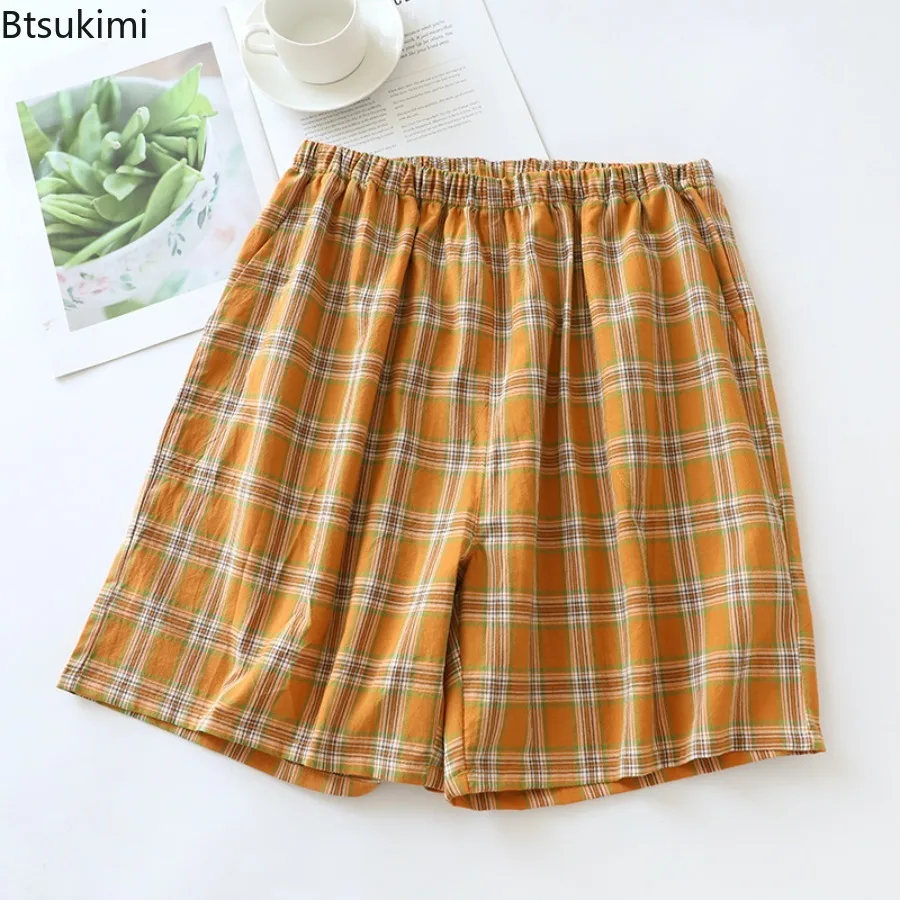 الرجال النمط الياباني منقوشة تصميم قصير بنطلون بيجاما الربيع والصيف رقيقة فضفاضة 100% القطن خمس نقاط Homewear السراويل الذكور