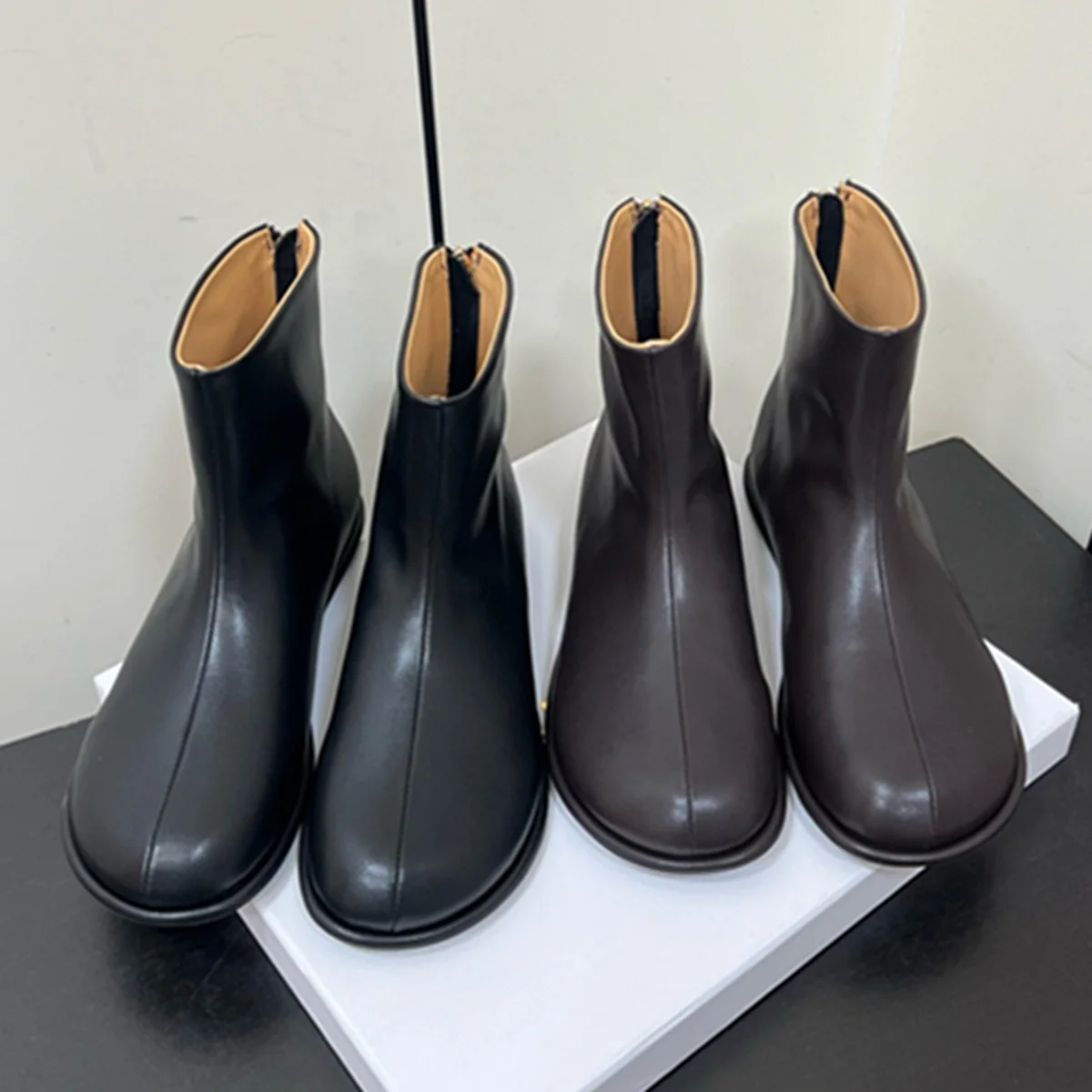 

Jenny&Dave British Minimalist 100% Italian Cowhide Round Toe Zipper Boots,Women's Boots Fashion Vintage Ankle Boots Woman Shoes