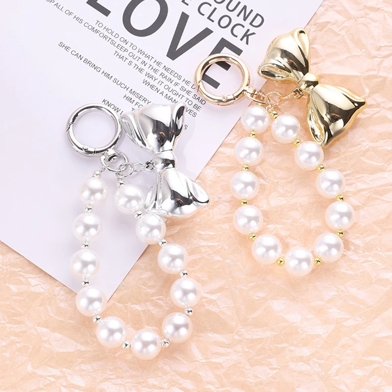 Корейский ремешок для телефона с бантом и бисером, анти-потерянный браслет, цепочка для телефона, брелок, простые бусины, ремешок для мобильного телефона, чехол для наушников, подвески