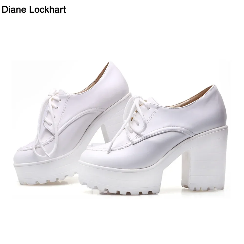 

Designers 2025 New Spring Autumn Women Shoes Black High Heels Boots Lacing Platform Pumps Chunky Heel Leather White Red Brown