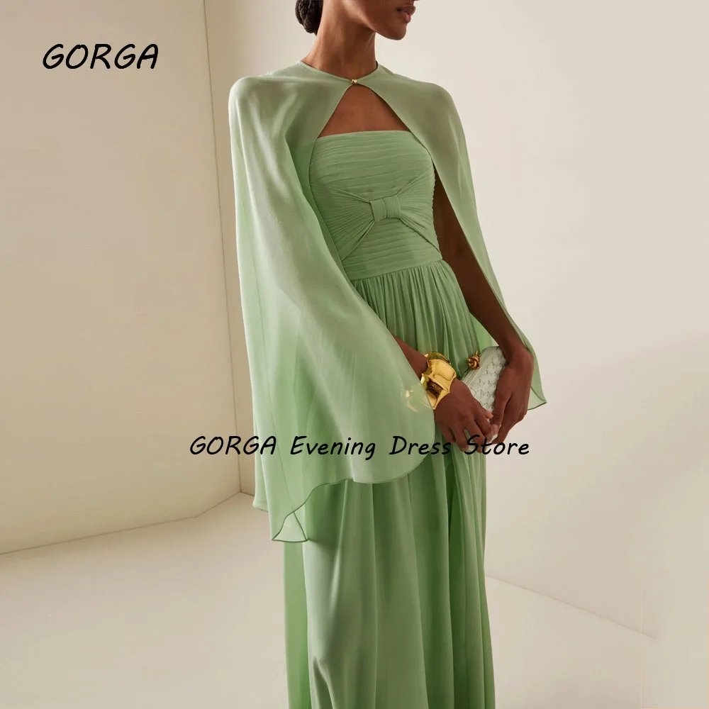 GORGA Simple Green Strapless With Cope Chiffon A-LINE Prom dress 2024 Slim Backless Floor-Length Formal Evening Dress