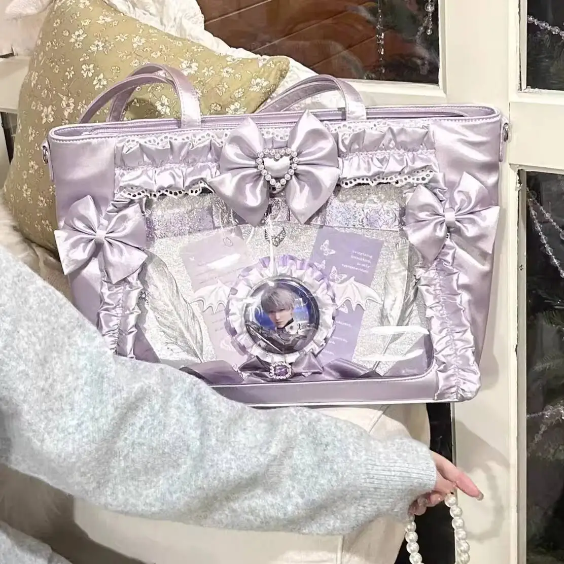 New Y2K Cute Japanese Ita Shoulder Bag Lolita Girls Transparent Tote Bag Large Capacity Crossbody Casual Bag DIY Display Handbag image 3