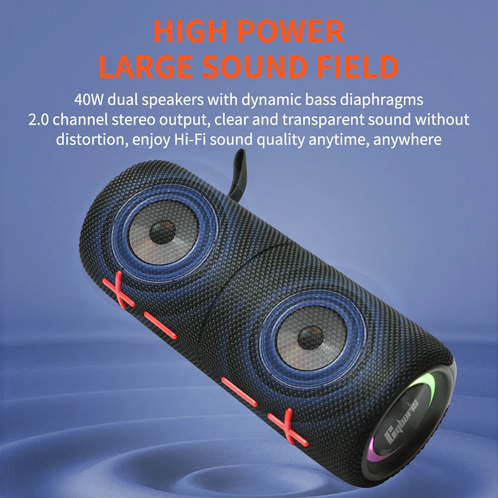 2 in 1 Portable Split 40W Wireless Speaker, IPX6 Waterproof Portable Dual Speaker with RGB Lights TWS Pairing for Outdoor, Home