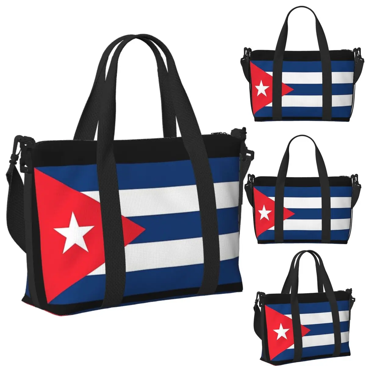 

Custom Cuba Cuban National Flag Beach Travel Bag Large Capacity Tote Bags for Gym Sport Women Shopping Duffle Shoulder Bag