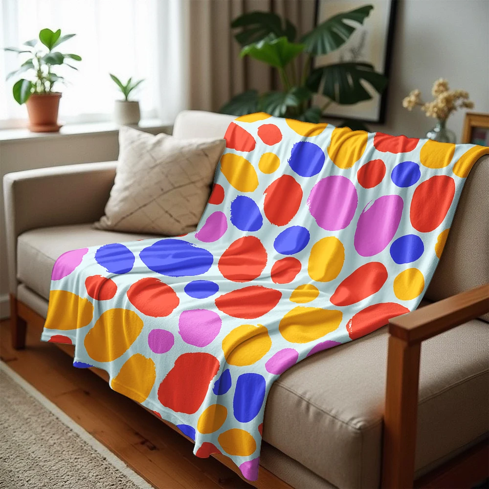 Bright Watercolor Blob Dot Cartoon Anime Print Flannel Blanket Soft Warm Throw for Kids Bedroom Sofa Christmas Office Car