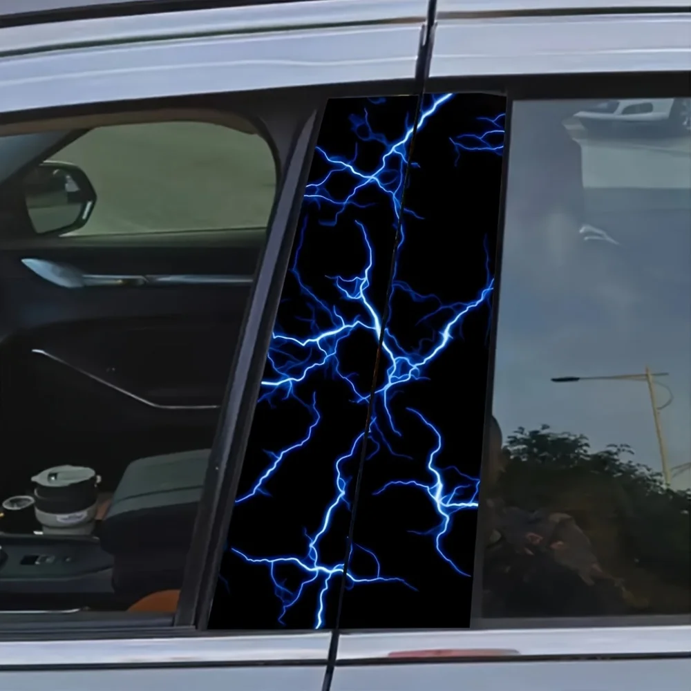 2Pcs Blue Lightning Car B-Pillar Sticker - Durable Vinyl, Waterproof and Scratch Resistant to Block Scratches, Easy to Apply