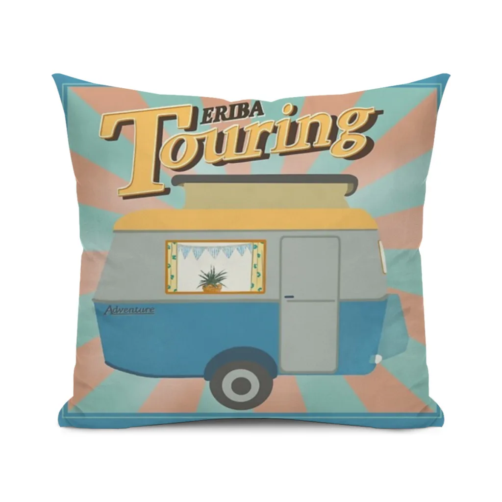

Vintage Touring Caravan Adventure Cushion Cover 45x45cm Home Decor Sofa Pillow Home Pillowcase