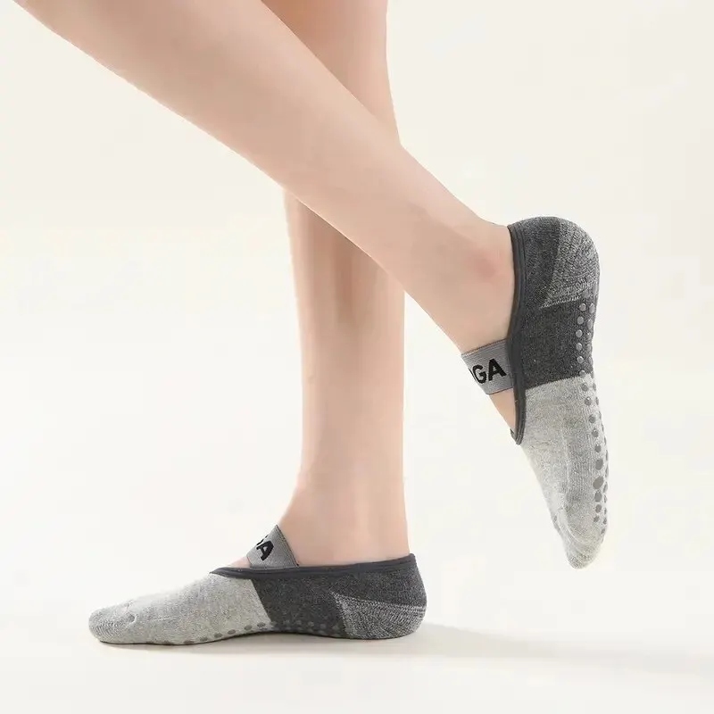 4 Pairs Women Anti-slip Yoga Socks Backless Bandage Pilates Socks Ladies Ballet Dance Fitness Slipper Cotton Sports Socks