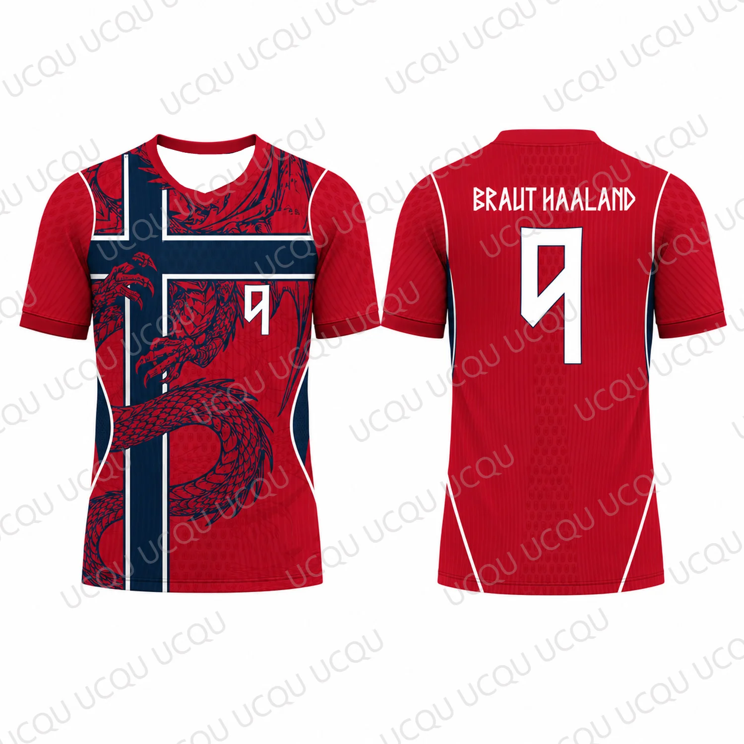 2026 Haaland 9 Drachen Fußballtrikot Nordische Flagge Fußballshirt Unisex Fan-Geschenk Trainings-T-Shirt Kurzarm