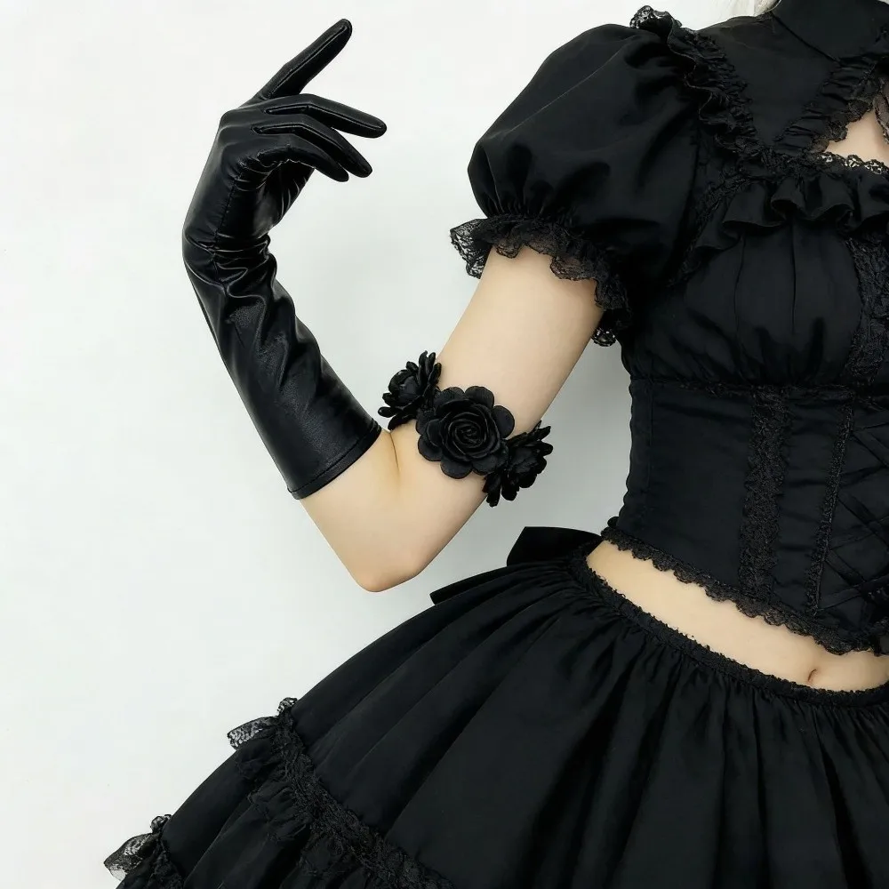 Simple Solid Color Patent Leather Gloves Shiny Cloth Long Gloves Elbow Long Sun Protection Women Mittens Halloween Cosplay