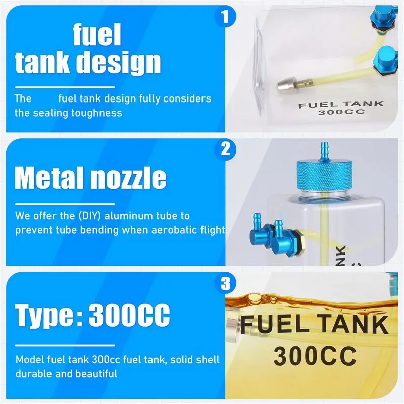 BEDW-2X Fuel Tank Petrol Transparent Plastic Bottle 300CC CNC For RC Gas And Nitro Airplane