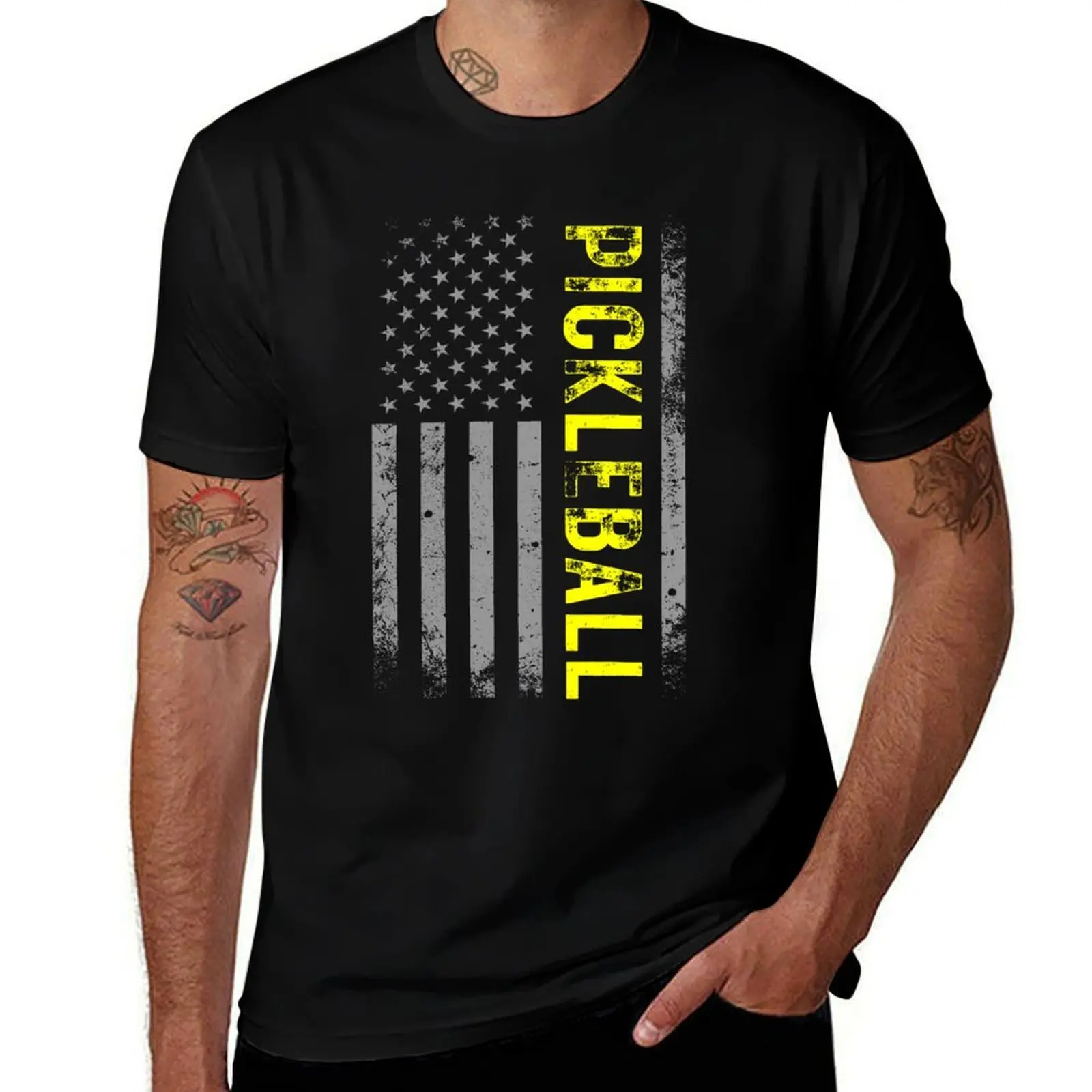 American Flag US 4th Of July Pickleball Funny Pickleball T-Shirt Plus Size Short Sleeve T-Shirt