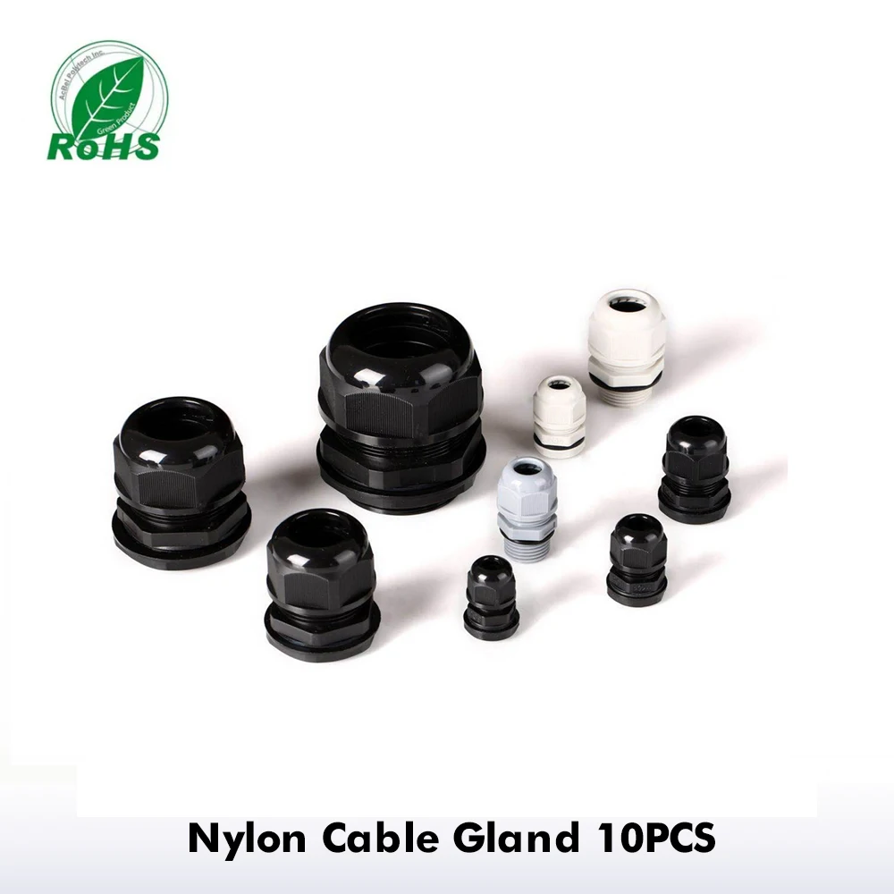 

10pcs IP68 M8 M10 M12 M16 M18 M20 for 2-4.8mm-12mm Wire Cable ROHS White Black Waterproof Nylon Plastic Cable Gland Connector