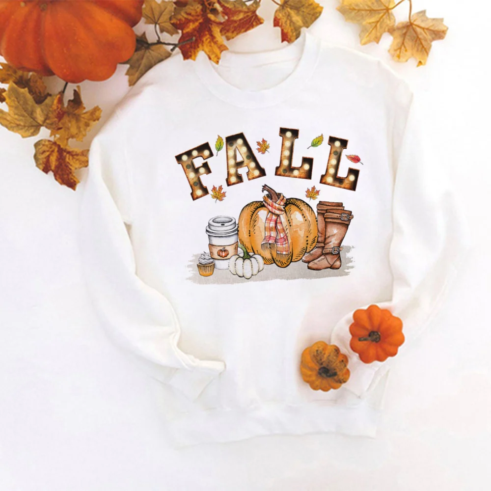 Hello Pumpkin Print Sweatshirt Thankful Grateful Blessed Hoodie Women Fashion Thanksgiving Pullover Streetwear Halloween Clothes