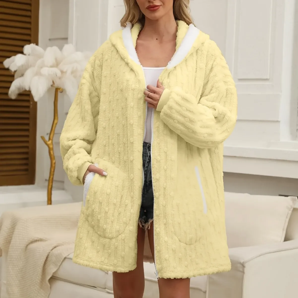Flannel Nightgown Autumn Winter Warm Zipper Hooded Coral Fleece Sleepwear Bathrobe Gown Short Home Dress Loose Blanket Pajamas