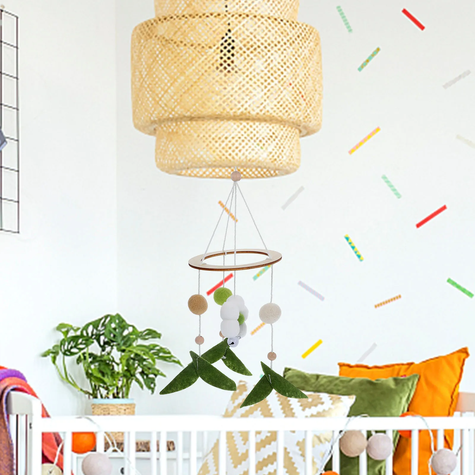 

Wooden Felt Bed Bell Baby Bed Wind Chime Wind Chime Crib Hanging Toys Nursery Decor Colorful Nordic Style Bedroom Pendant