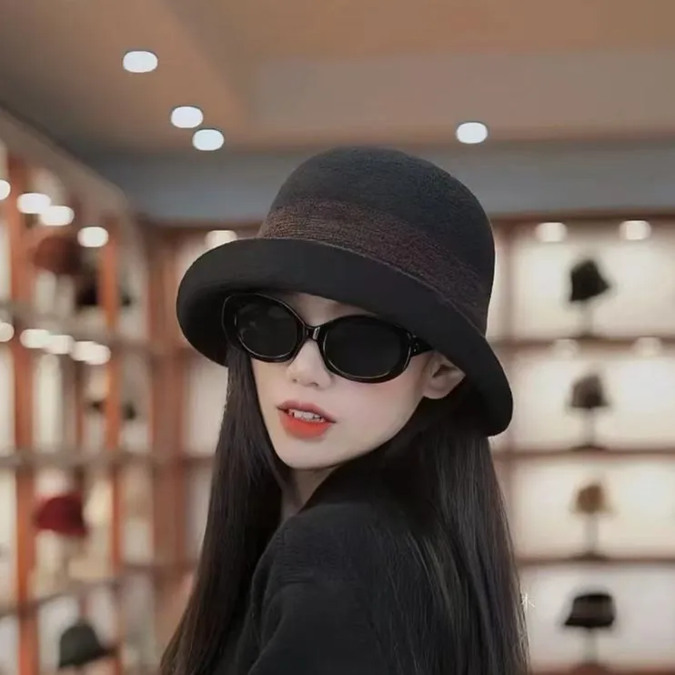 Elegante sombrero de fieltro de lana suave a rayas para mujer, plegable, para fiesta de viaje, estilo pescador panamá, regalo para madre, Otoño Invierno