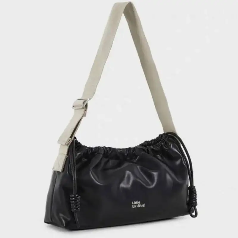 Bloom Retro Black Shoulder Bags Women High Street Leather Large Capacity Handbag Female Vintage Moto Biker Messenger Bag Chic