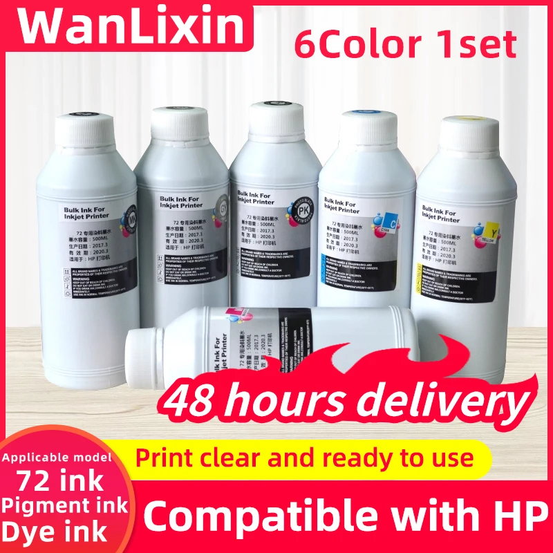 500ML Pigment ink Dye Ink For HP 72 Refill For T610 T620 T770 T790 T795 T1100 T1120 T1200 T1300 T2300 T1100PS  T1700PS Printer