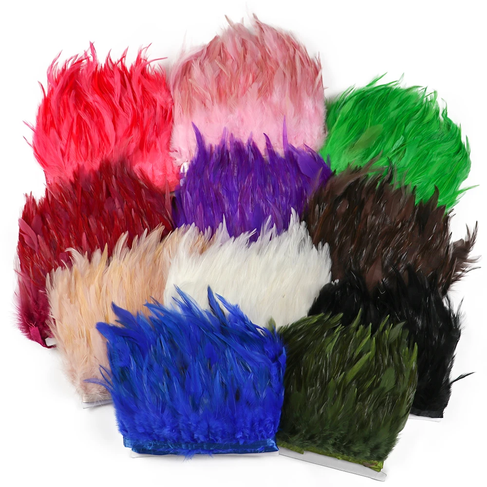 1Meter Natural Rooster Feather Trim 10-15cm Feather Fringe Ribbon For DIY Craft Carnival Party Costume Wedding Dress Decoration