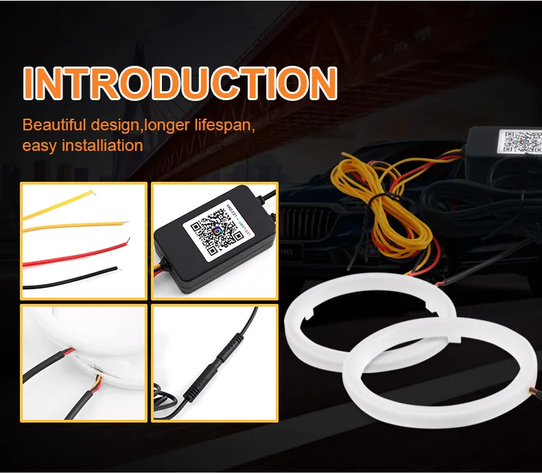 2 Stück RGB Angel Eyes Halo Ringe Lichter mit Blinkerfunktion APP Bluetooth LED Motorrad Nachrüstung DRL Auto-Scheinwerfer 12V 24V – Detail 3
