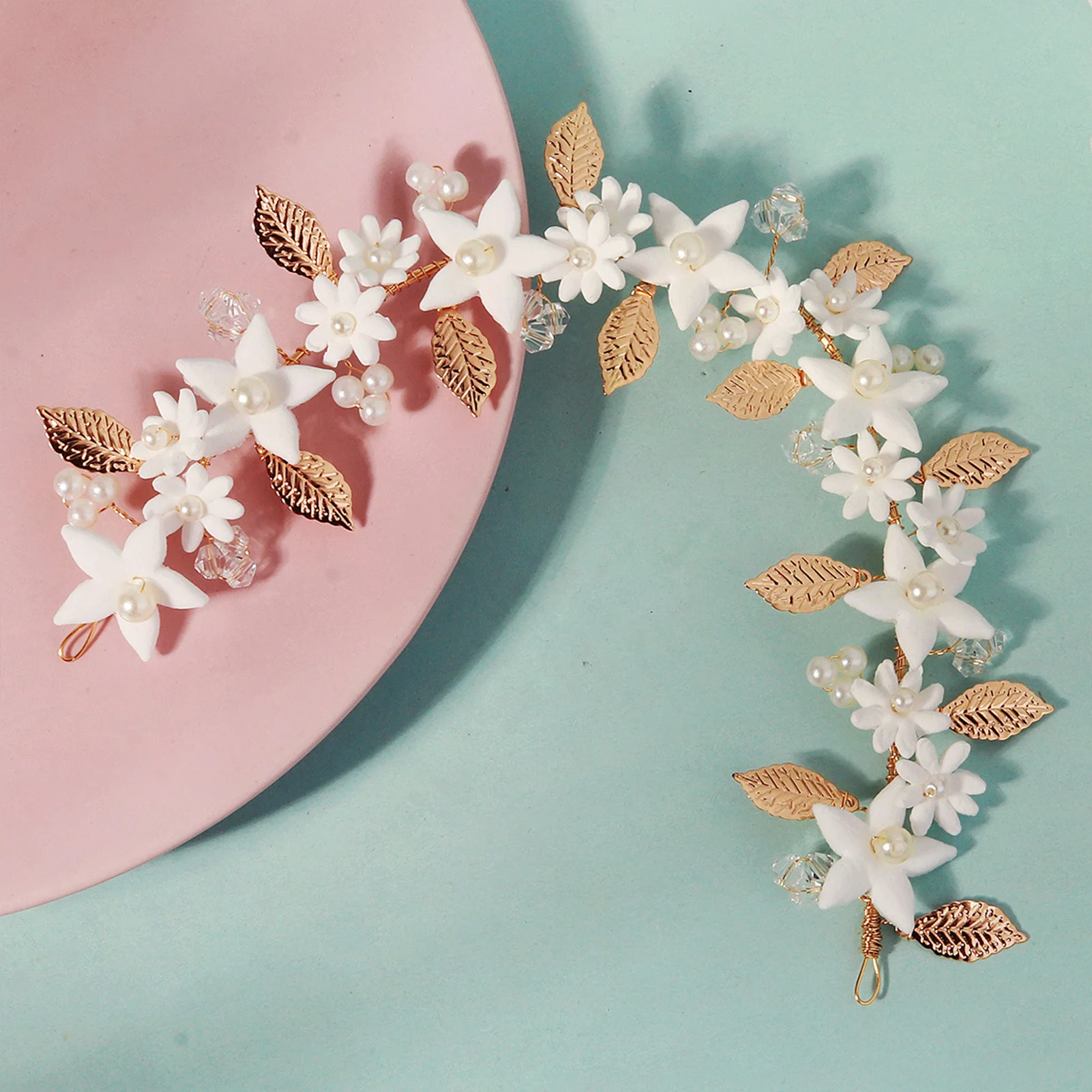 

White Flower Headbands Super Fairy Pearls Rhinestone Hairbands Women Girls Bride Headdress Hair Styling Jewelry Accessories