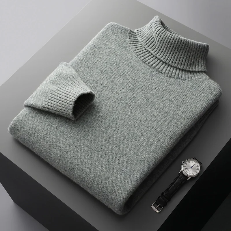 Autumn and winter new cashmere sweater men's turtleneck thickened 100% pure wool sweater youth loose top warm knit coat