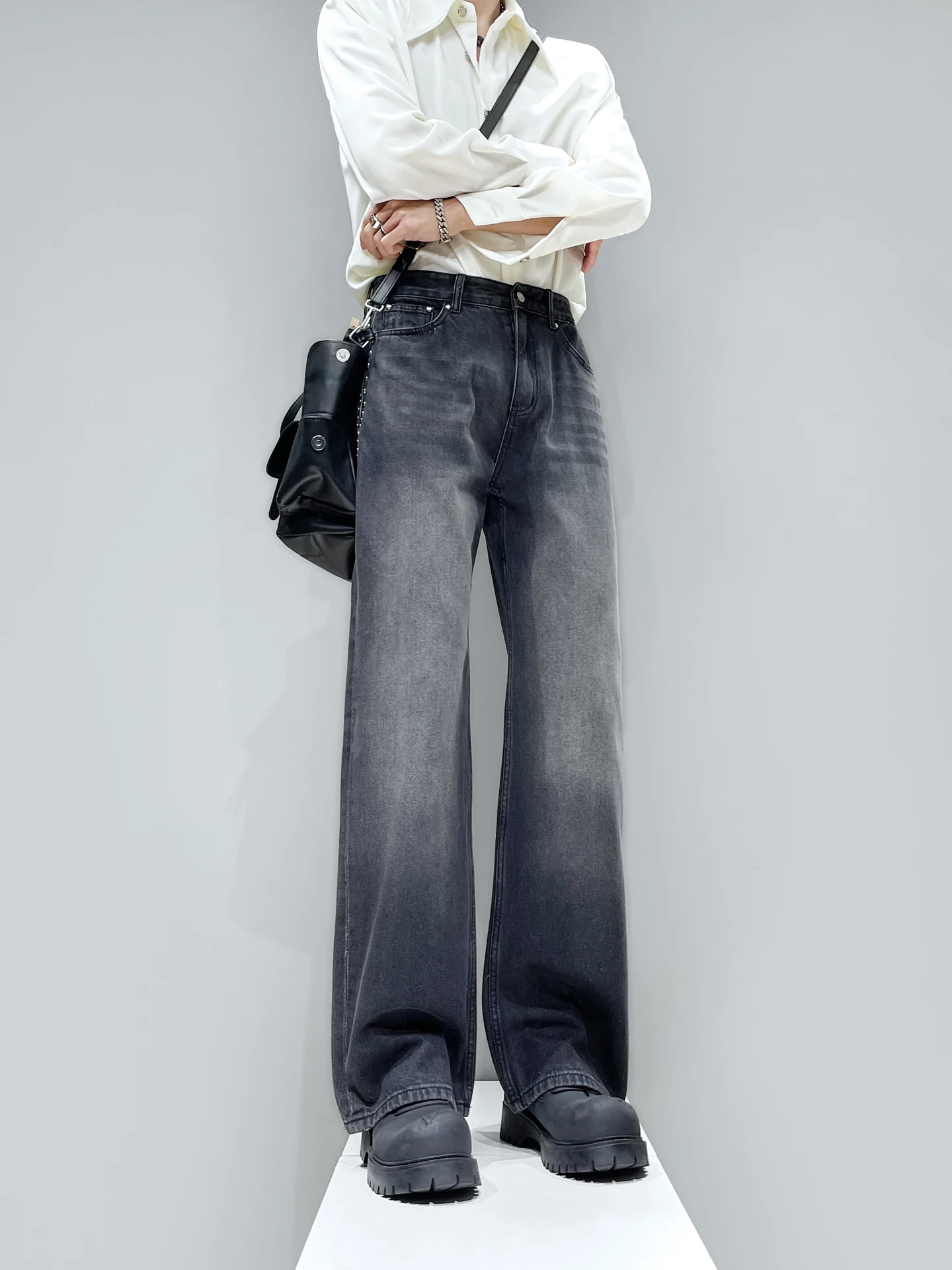 

Retro Waed Wide Leg Men's Jeans Casual Loose Straight Long Trousers Trendy Floor-Length Pants Youth Faion Autumn Wear