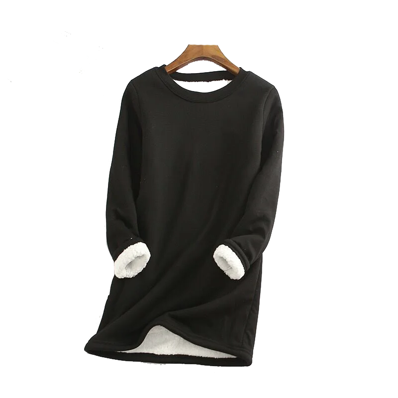 plus Size Warm Long Sve Fce Lined Mid-Length Slim Fit T-irt Base irt for Autumn Winter Thiened Cotton Women's Top
