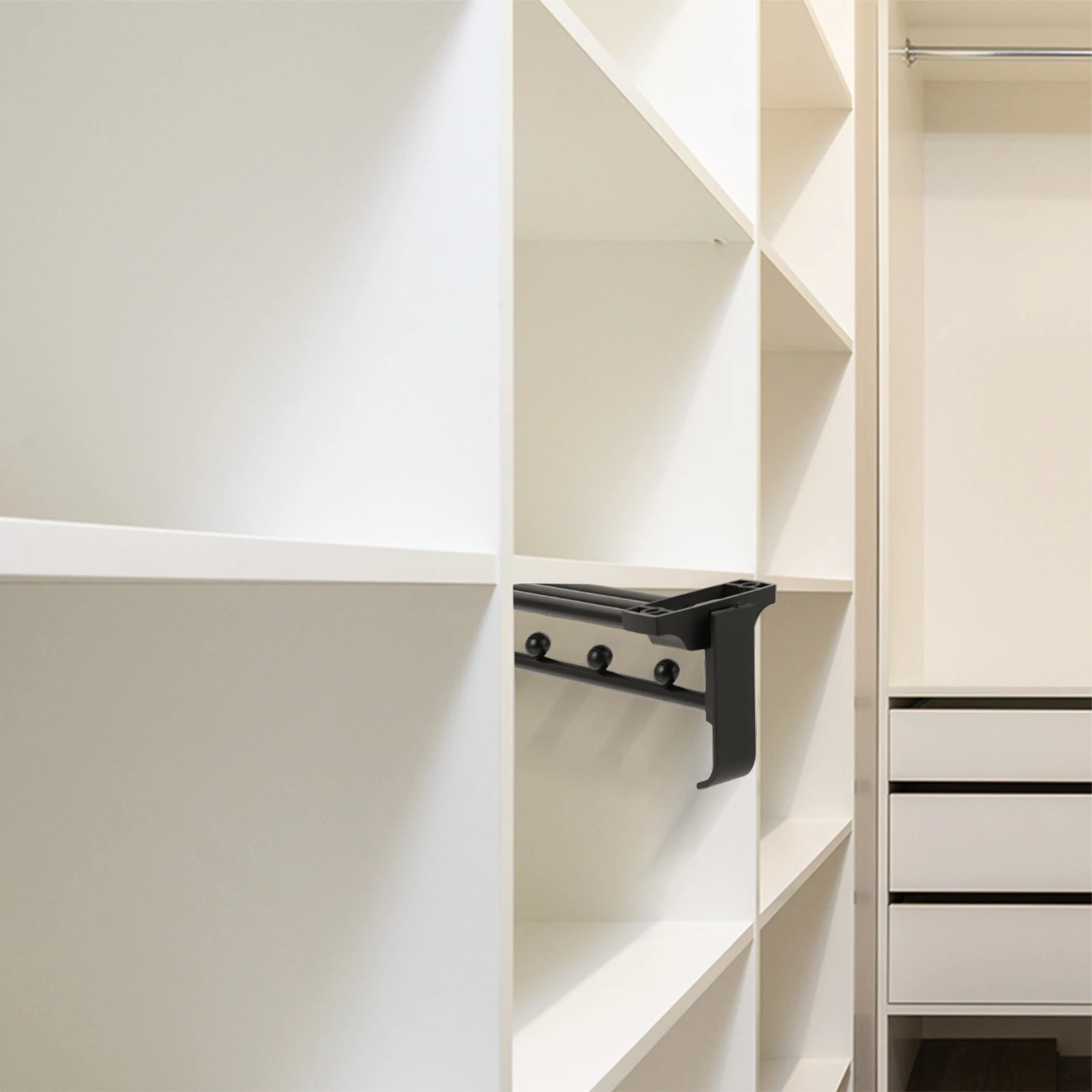 

Retractable Clothes Rail Closet Rod Hanging Wardrobe Hanger Black Heavy Duty Space Saving Telescopic Closet Bar Easy Install