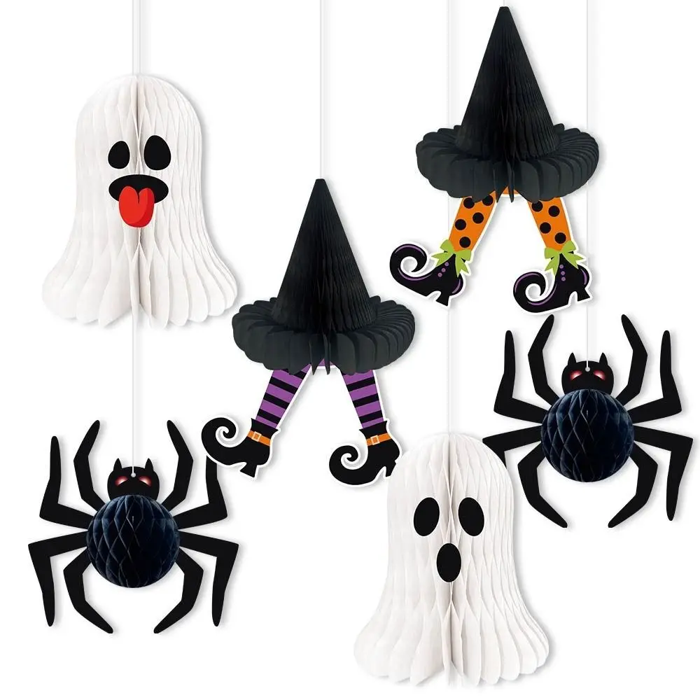 3D-Waben-Design Halloween-Wabenball-Anhänger Papierhandwerk-Material Deckenmontierbare Hängende Halloween-Ornamente