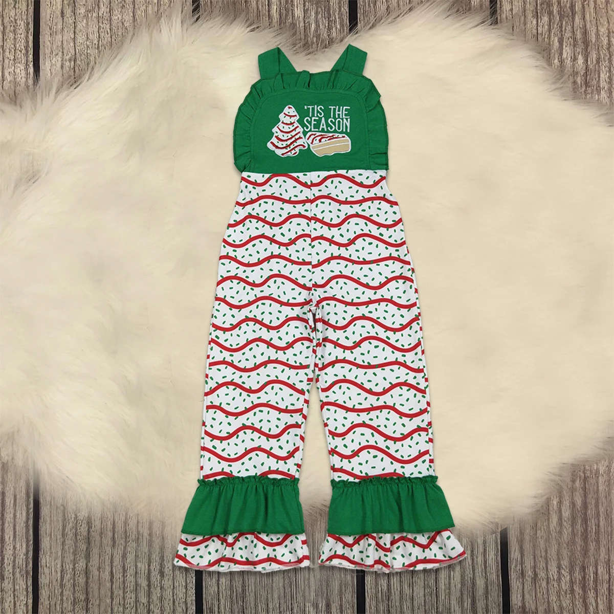 

Toddler Children Embroidery Trees Floral Clothes Baby Kids Infant Overalls Ruffle Red Stripe Pants Girl Fall Jumpsuit Wholesale