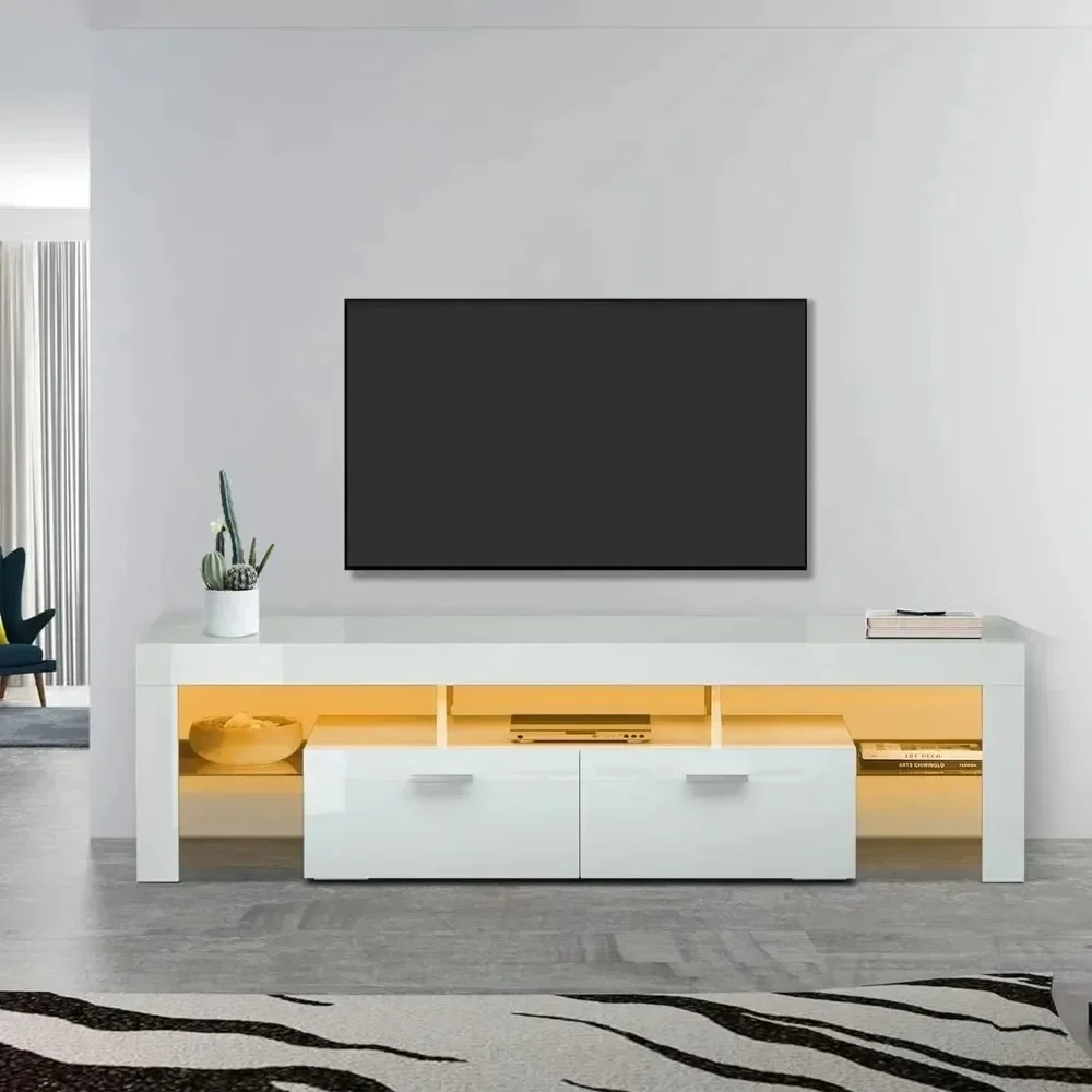 Modern TV Stand for 65/70/75 with LED Lights and Large Storage, Tabletop Gaming High Gloss TV Stand, Rustic Entertainment Center