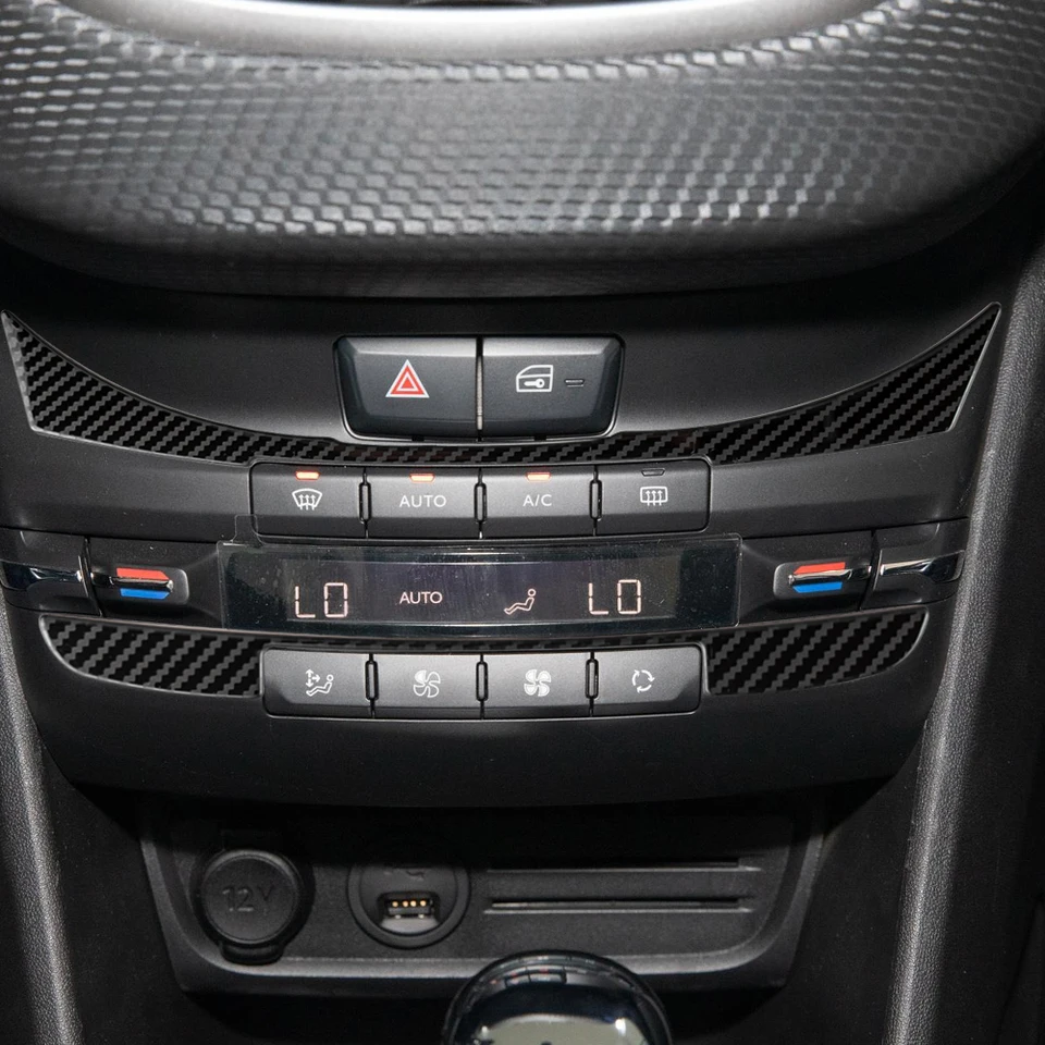 Garniture Intérieur Voiture 3 Pièces Couverture Volant Emblème Brillant Pour Peugeot 208 2008 2014-2018 - Fibre Carbone