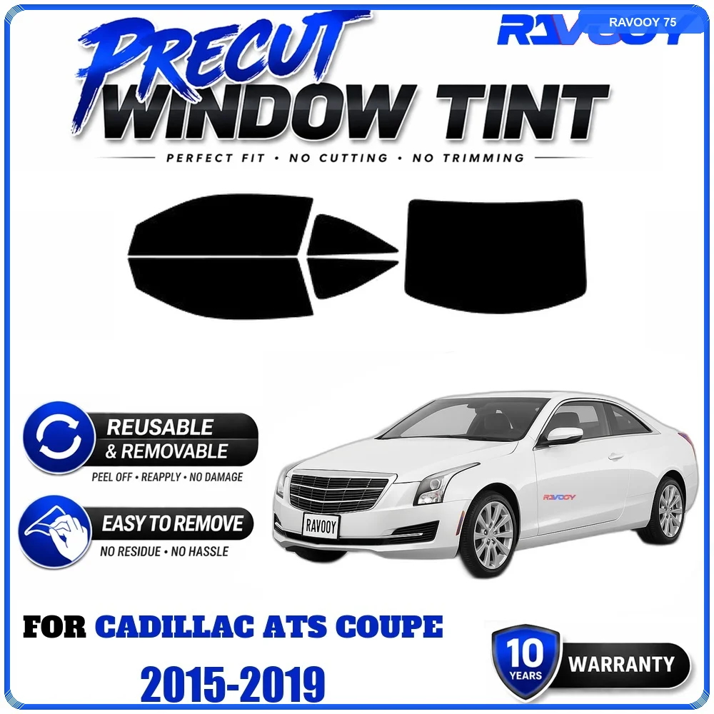 RAVOOY Precut Window Tint, Reusable Removable EPU Film, Custom Fit for Cadillac ATS Coupe 2015-2019, UV Heat Protection