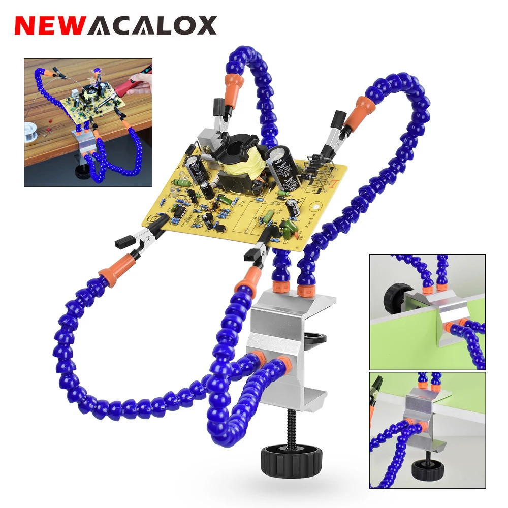 

NEWACALOX Clip-on Soldering Third Hand Tool with 4Pcs Flexible Arms Welding Holder Helping Hands for PCB Repair Rework Station